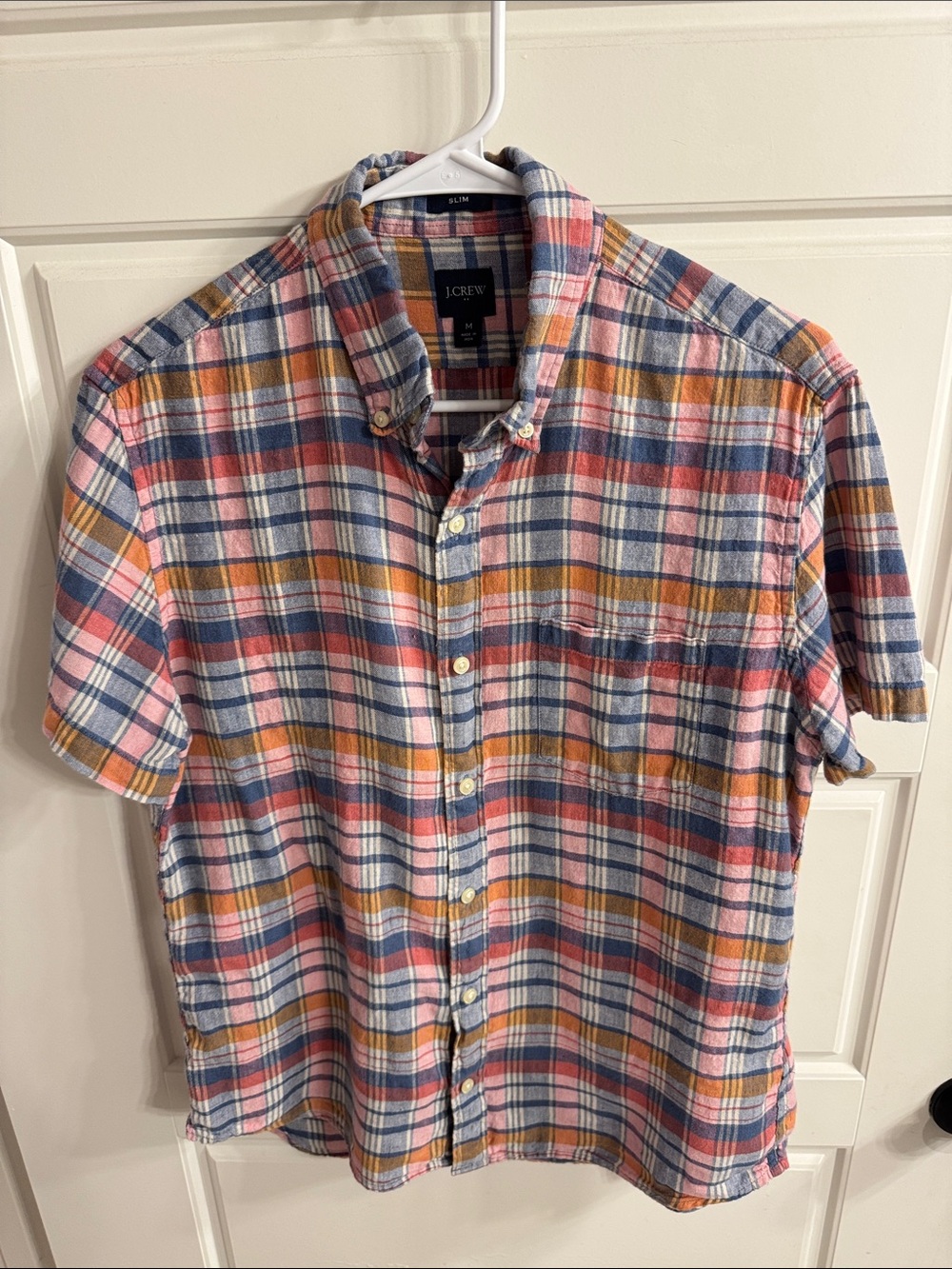 J. Crew Multicolor Plaid Short-Sleeve Button-Down Shirt - Pink, Blue, Yellow